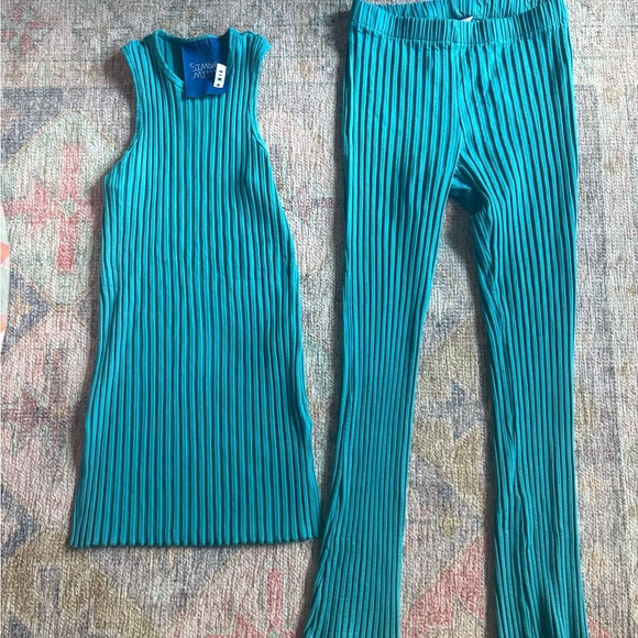 Simon Miller Pants - Simon Miller Teal Ribbed Jumpsuit Set